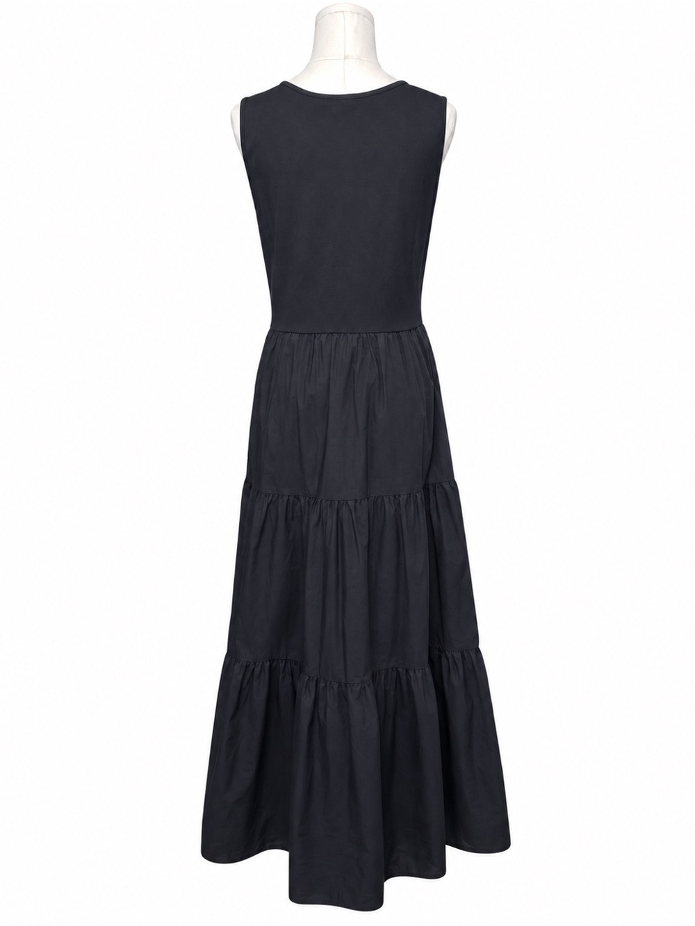 Cynthia Rowley Black Sleeveless Tiered Midi Dress Size L Knit Bodice